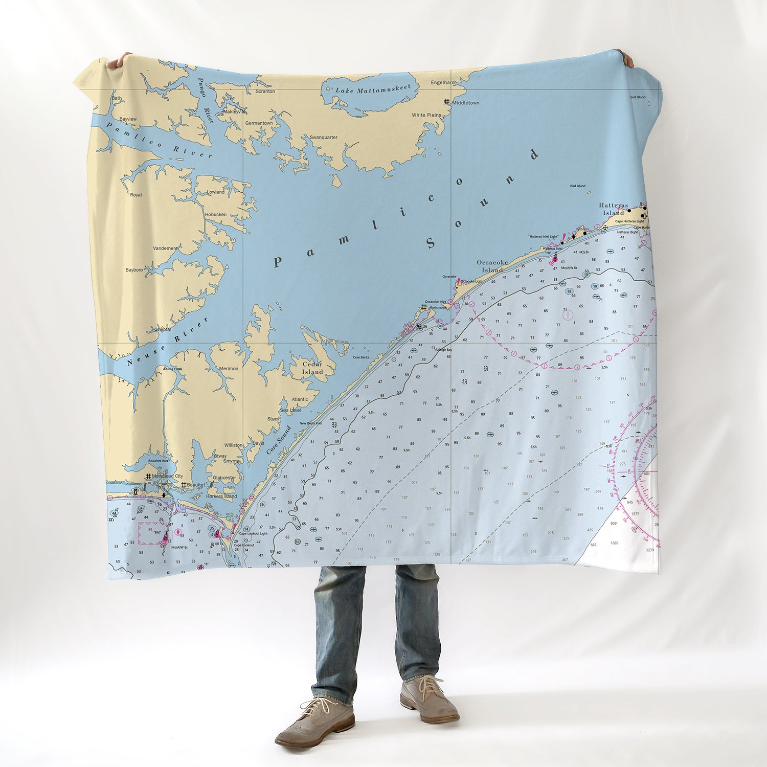 Beaufort to Ocracoke NC Nautical Chart Blanket