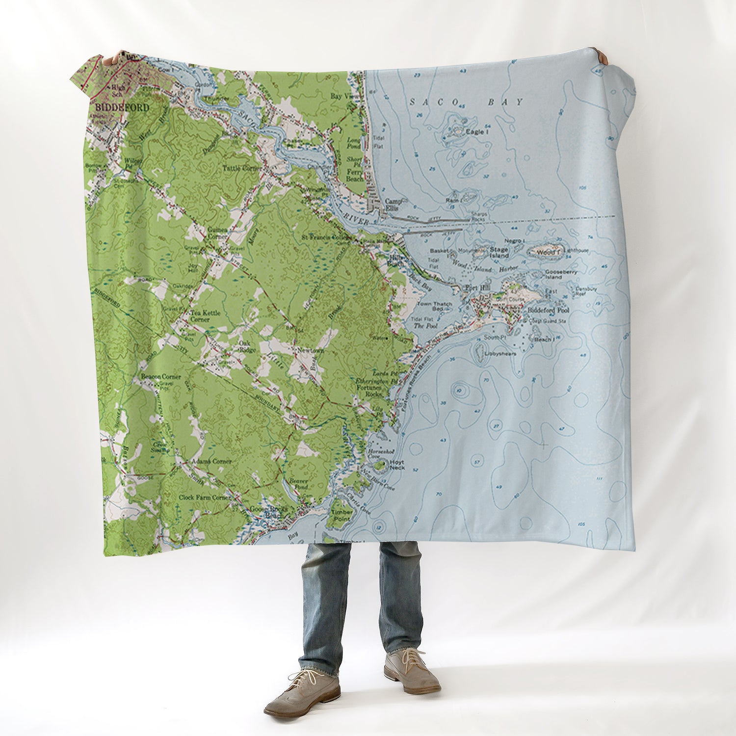 Biddeford ME Vintage TOPO Chart Blanket