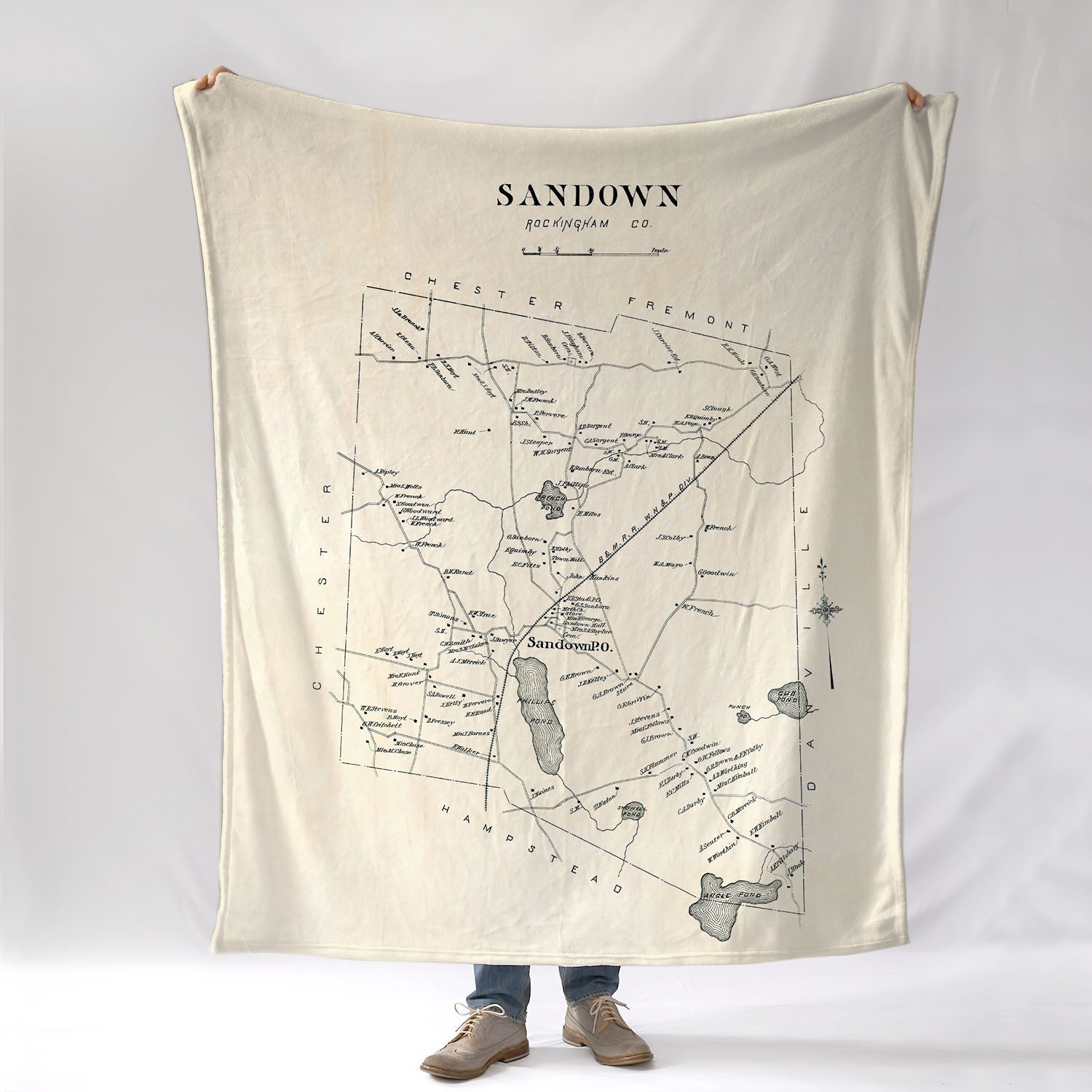 Sandown NH Antique Map c. 1892 Hurds Map Blanket