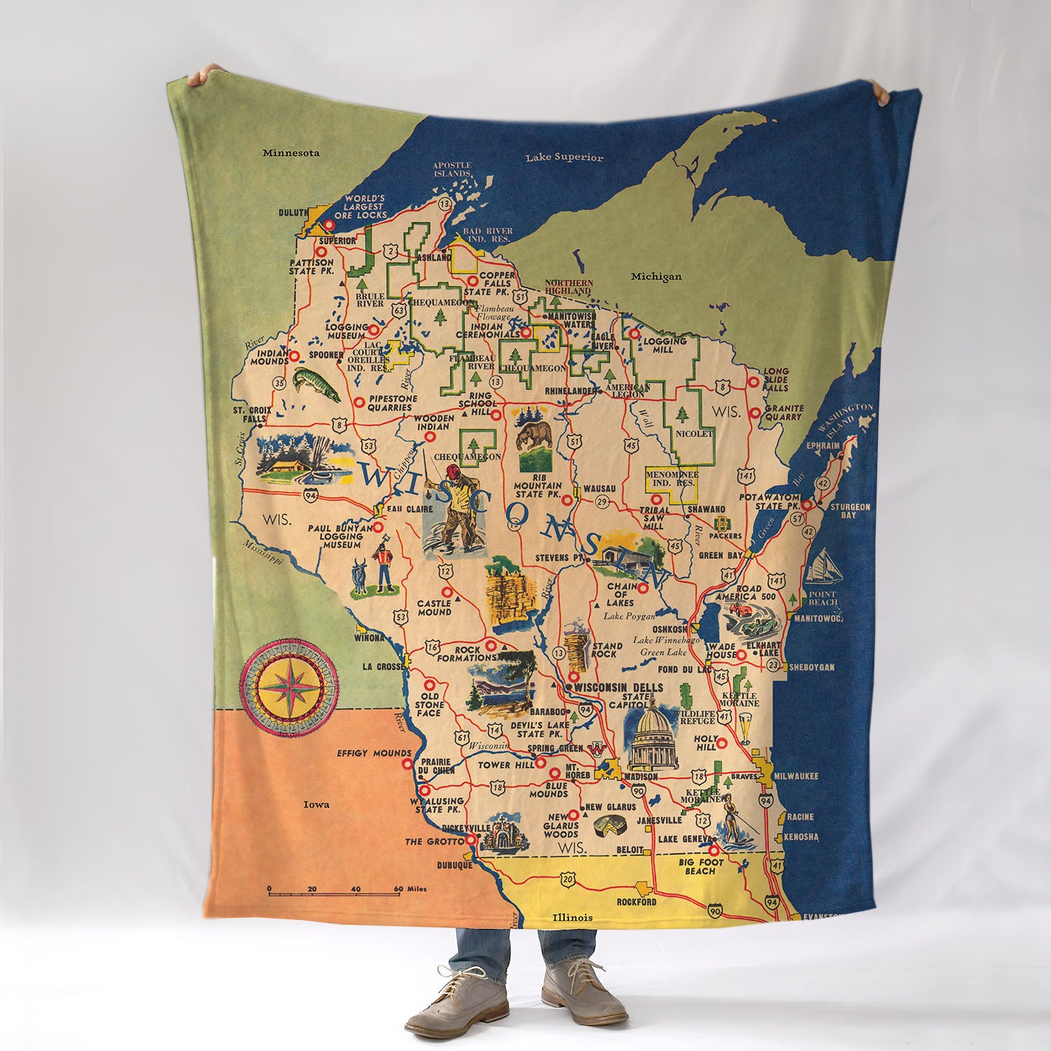 Wisconsin State Pictorial Map Blanket