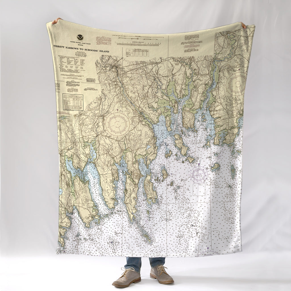 Milbridge, ME Vintage Nautical Chart Blanket