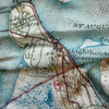 Close-up of a map fabric with topographic details