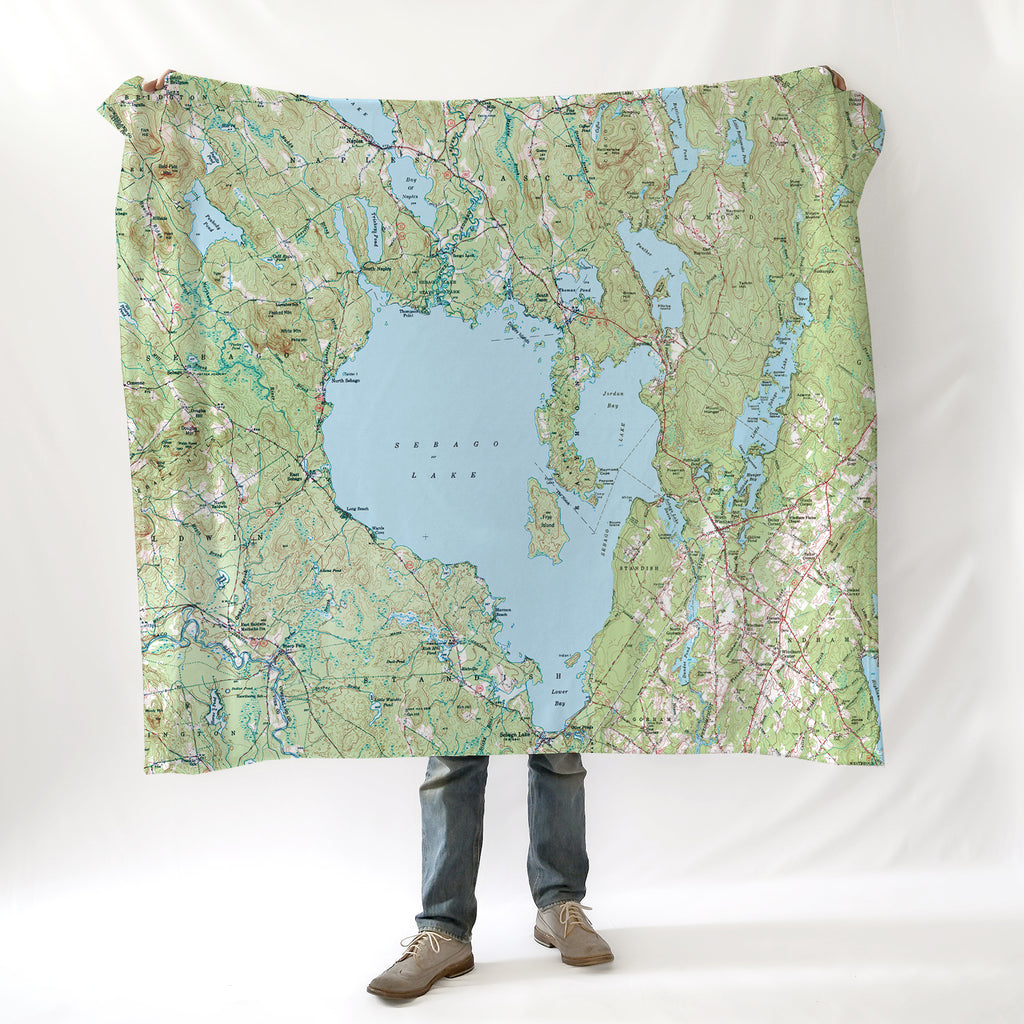 Sebago Lake, Maine, Vintage Topographical Map Blanket