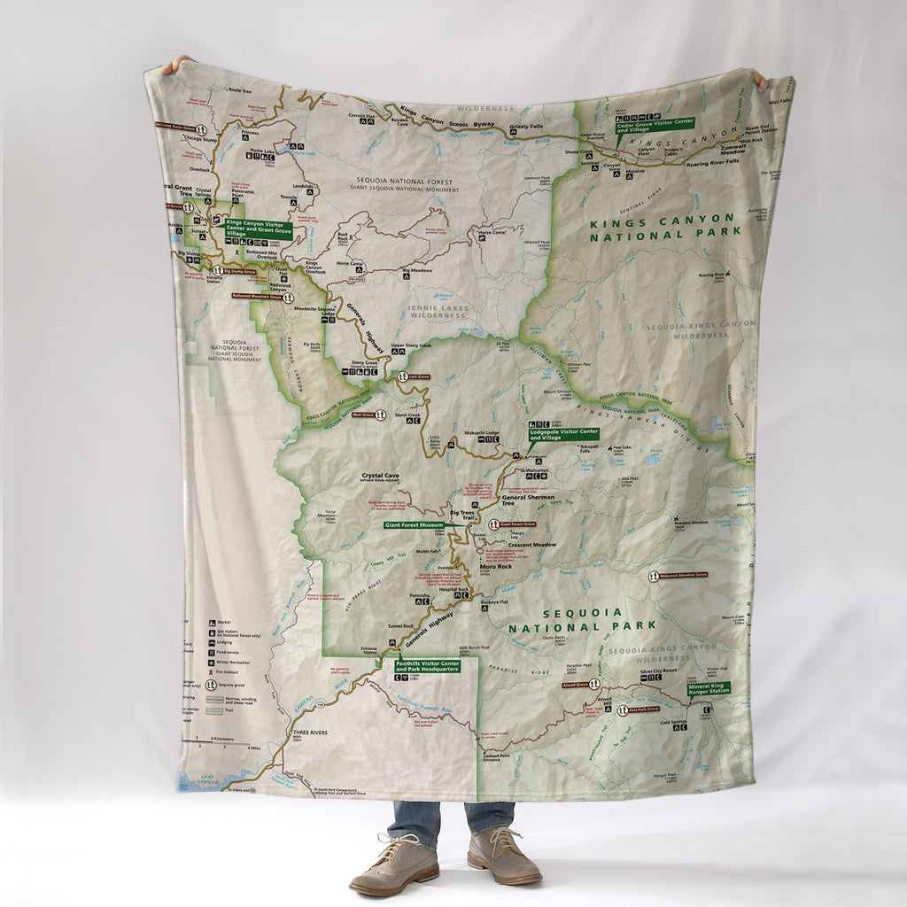 Sequoia National Park Map Blanket – Ultra-Soft Throw – Official Map National Park Gift
