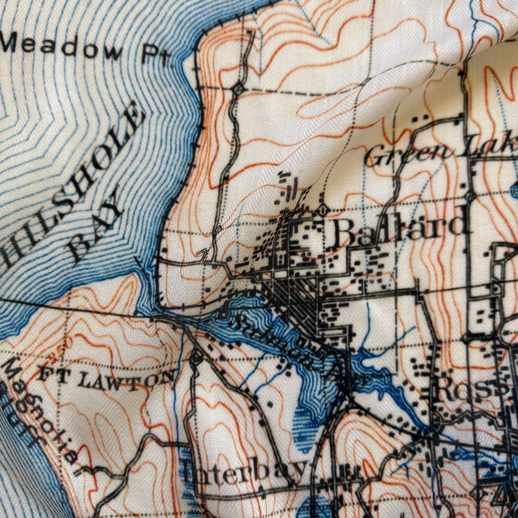 Map of Ballard and surrounding areas with water bodies labeled