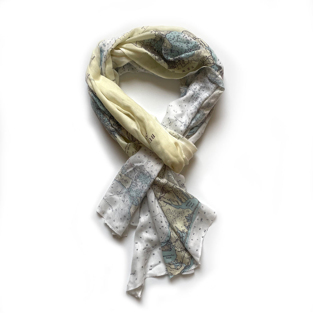 Buzzards bay chart scarf with vintage nautical map print