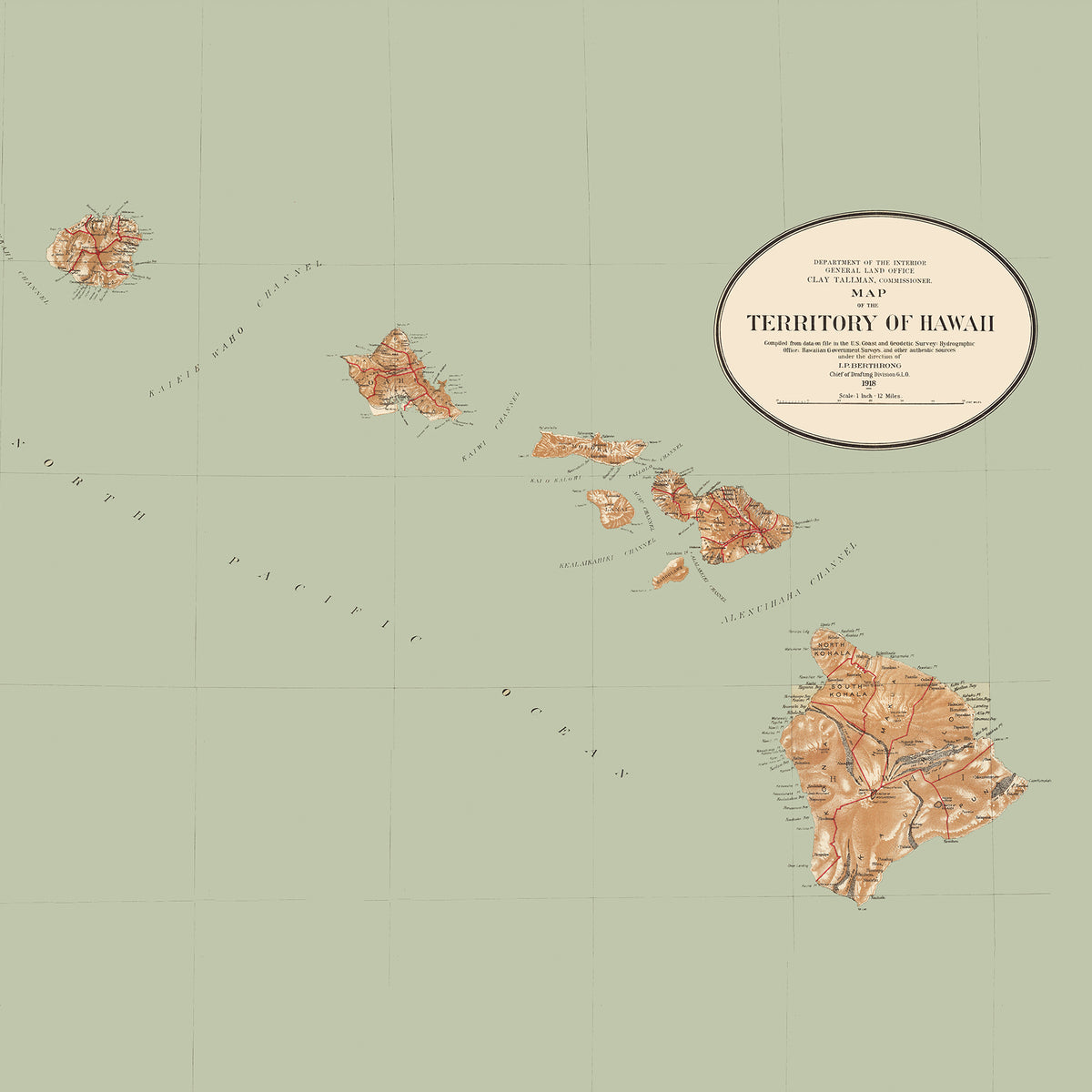Hawaiian Islands vintage map -  Quick Dry Towel