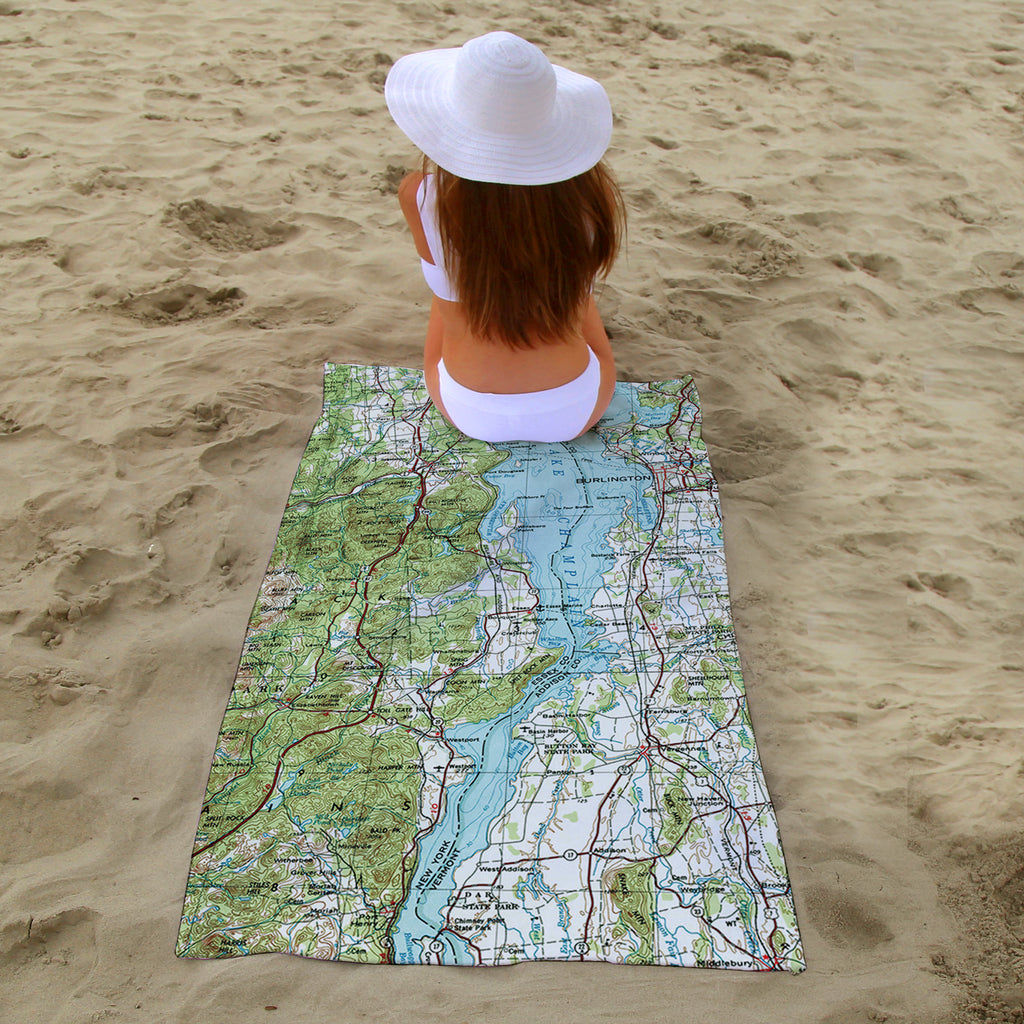 Lake Champlain Vintage Map Sport Towel – Vermont & New York