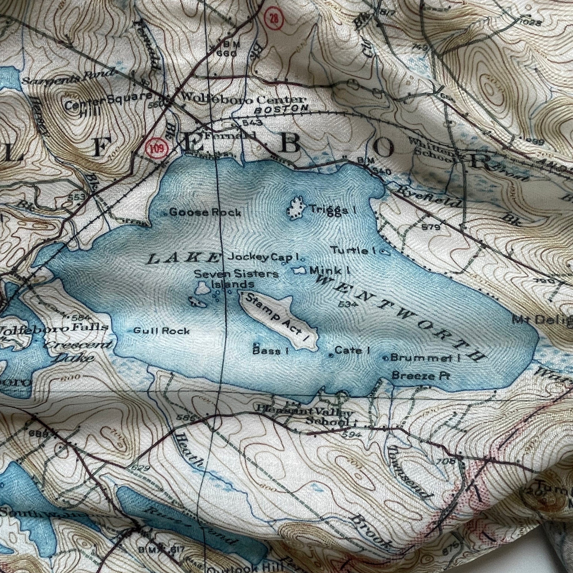 Lake Winnipesaukee, NH Vintage Topo Map Scarf