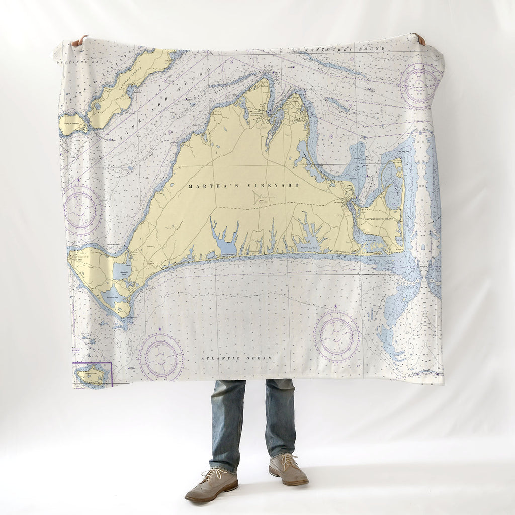 Martha's Vineyard Vintage Nautical Chart Blanket