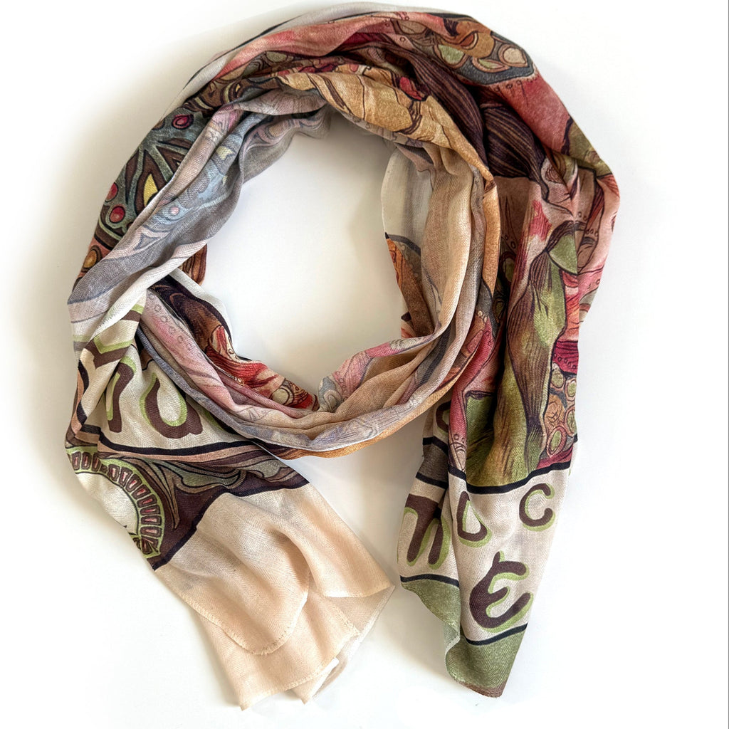 Alphonse mucha scarf with moët chandon artwork fashion wrap