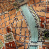 Close-up of an old map with streets and landmarks labeled