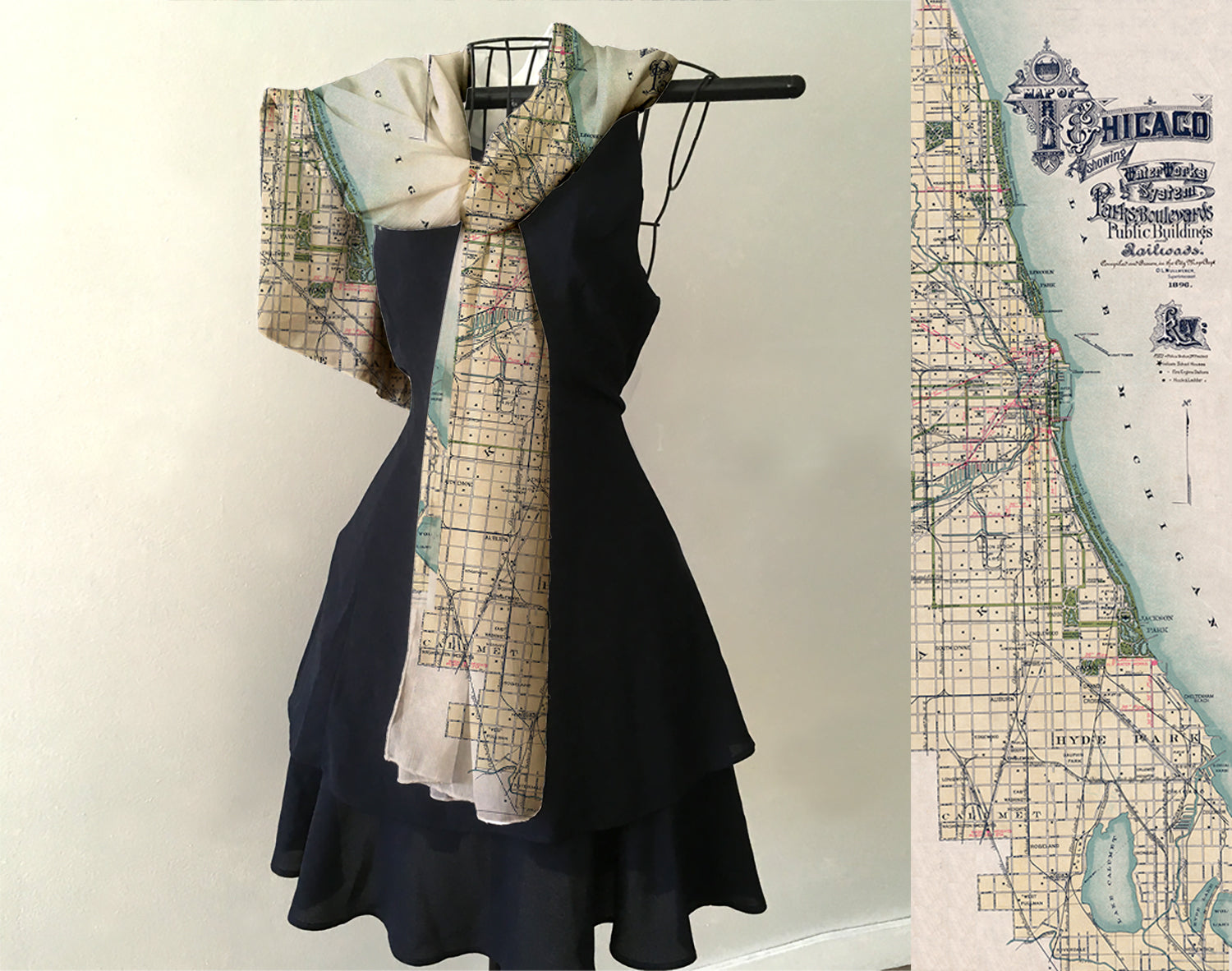 Vintage Chicago Map Scarf – Chicago Illinois Map