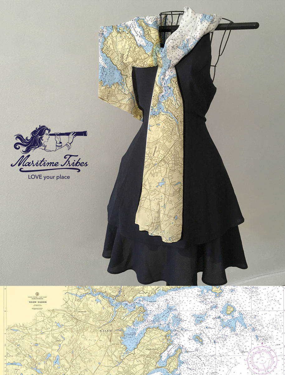Salem &amp; Marblehead Vintage Nautical Chart Scarf