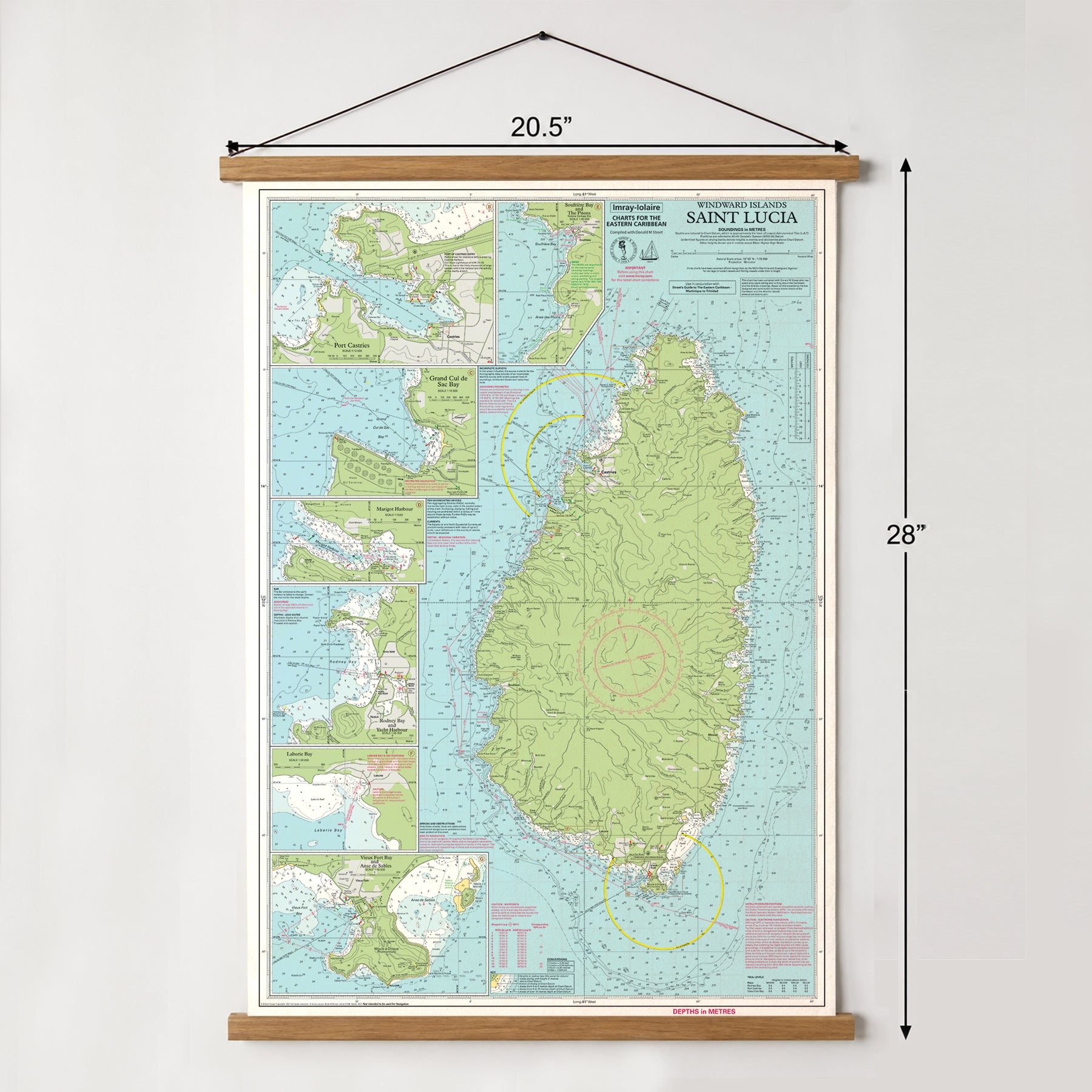 St. Lucia Nautical Chart Canvas Wall Scroll