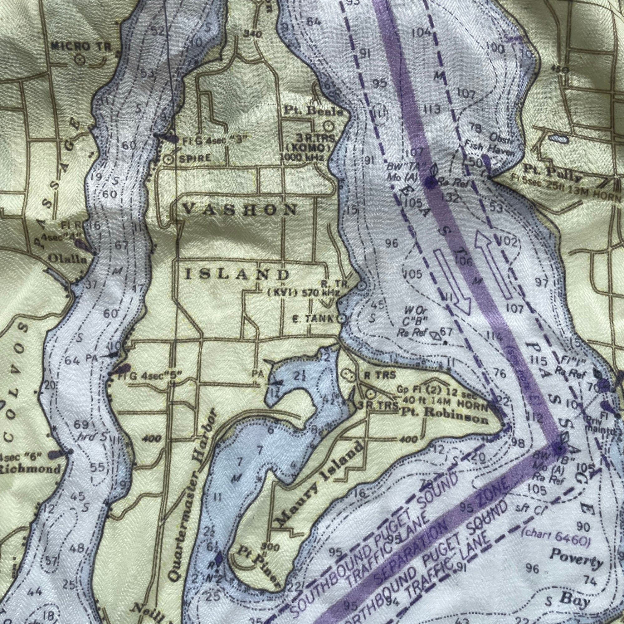 Seattle, WA Puget Sound, Nautical Chart Scarf