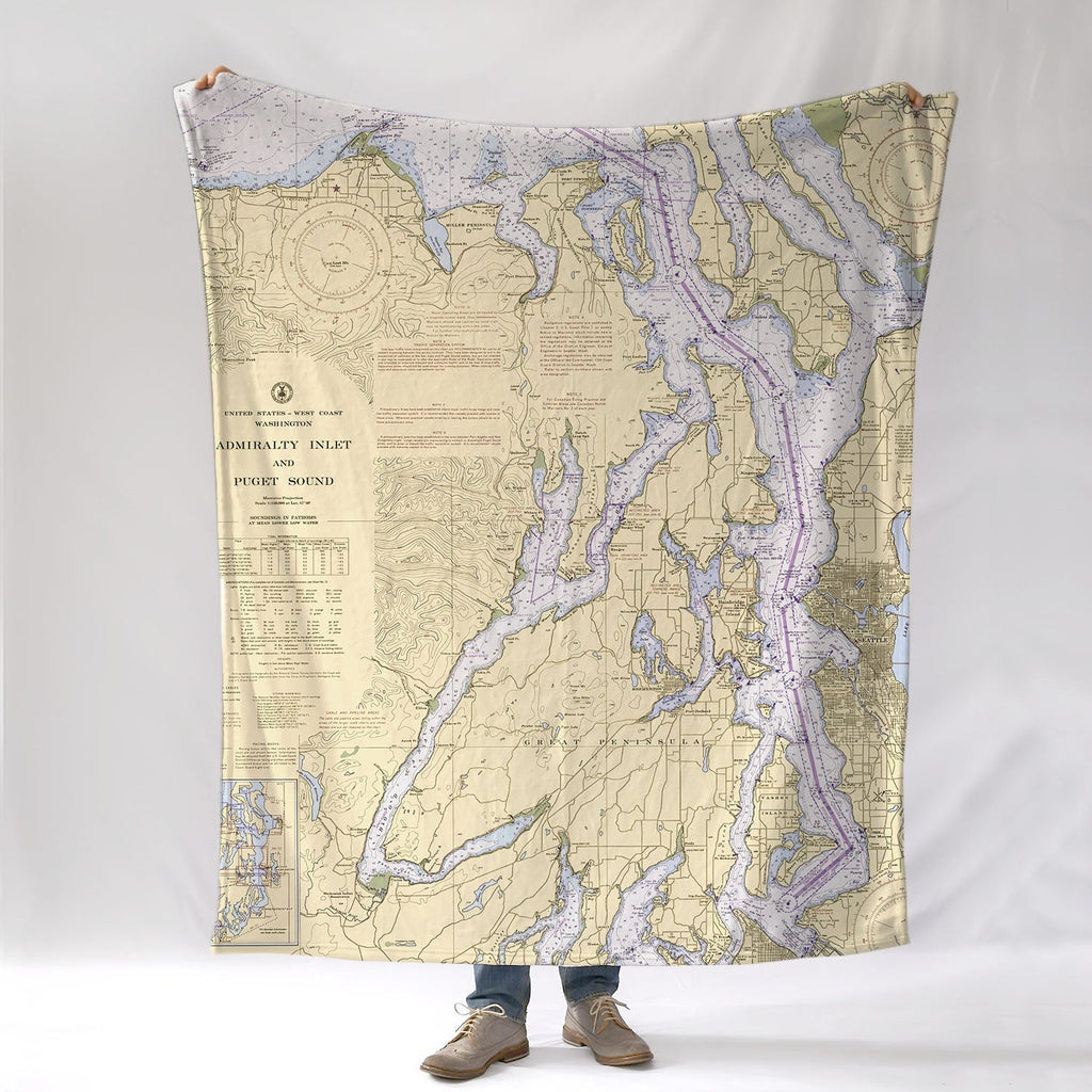 Admiralty Inlet to Puget Sound, WA Nautical Chart Blanket - Maritime Tribes USABlanket