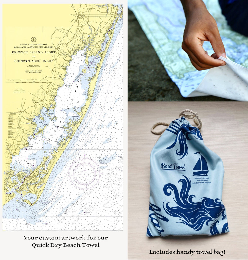 Assateague National Seashore, Fenwick Island to Chincoteague Chart Quick Dry Towel - Maritime Tribes USATowel