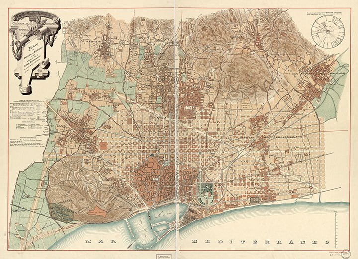 Barcelona, España, Vintage Antique Map, c. 1915 Blanket | Barcelona Spain Decor - Maritime Tribes USABlanket
