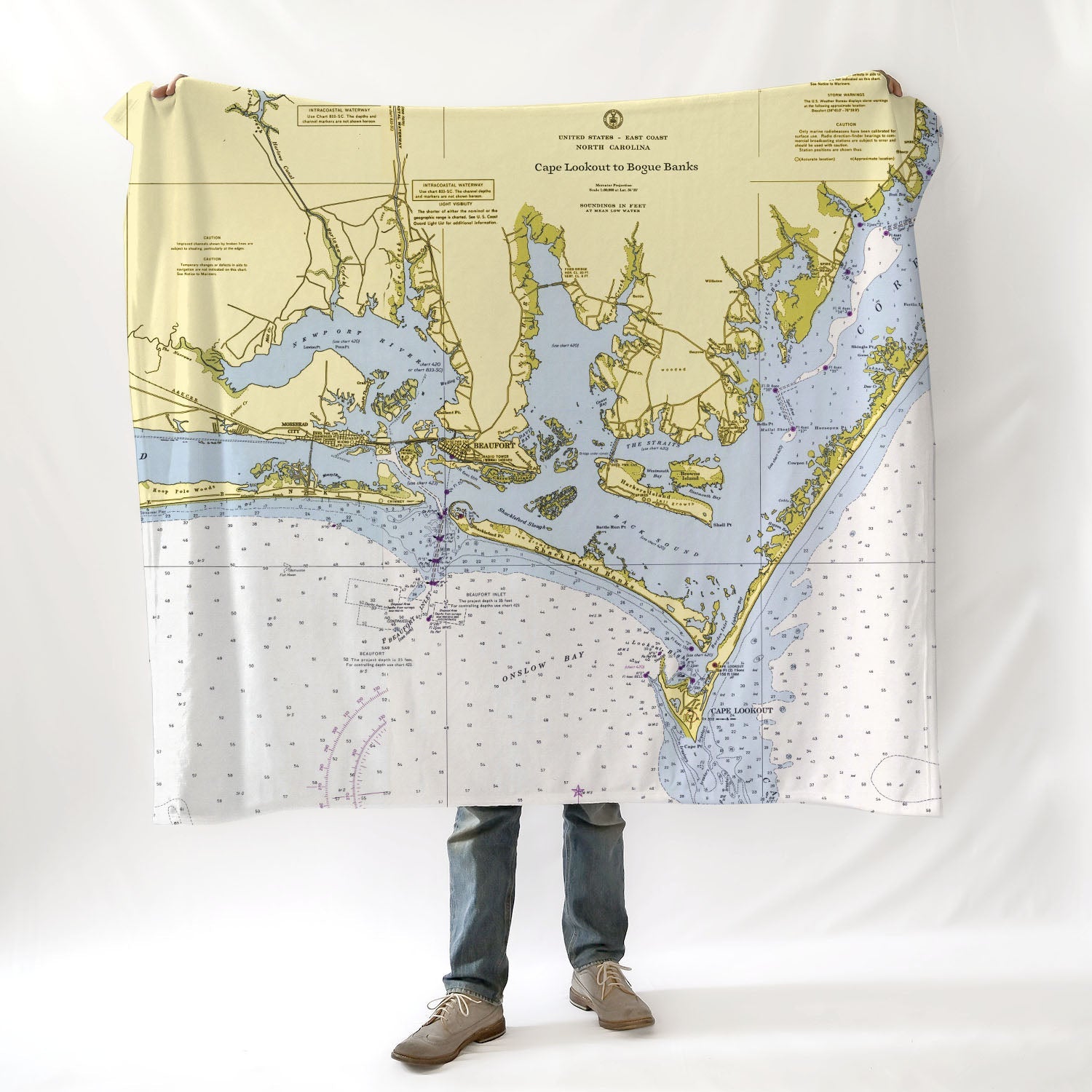 Beaufort, NC Nautical Chart (Cape Lookout Chart) Blanket - Maritime Tribes USABlanket