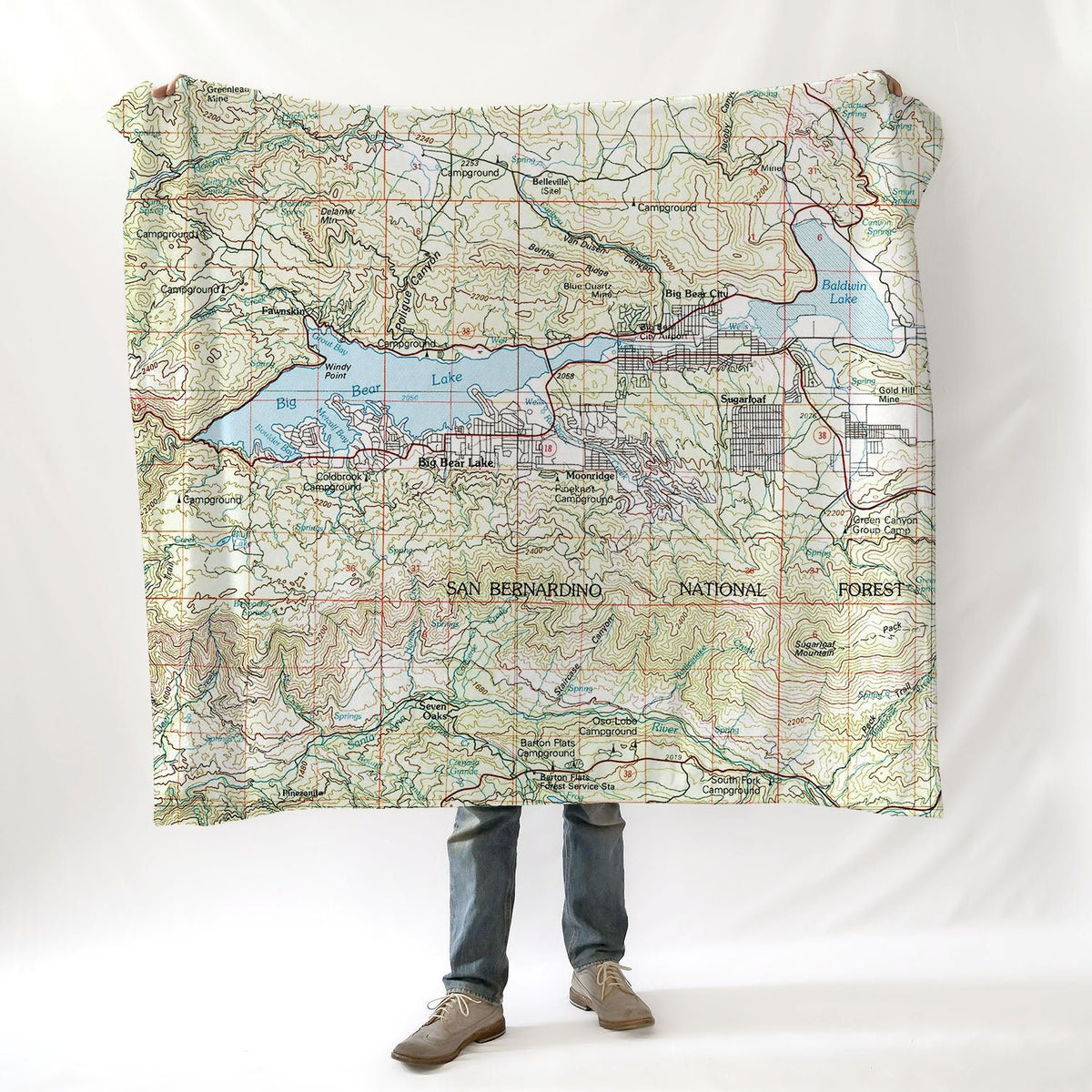 Big Bear Lake, CA Vintage Topo Map Blanket - Maritime Tribes USABlanket