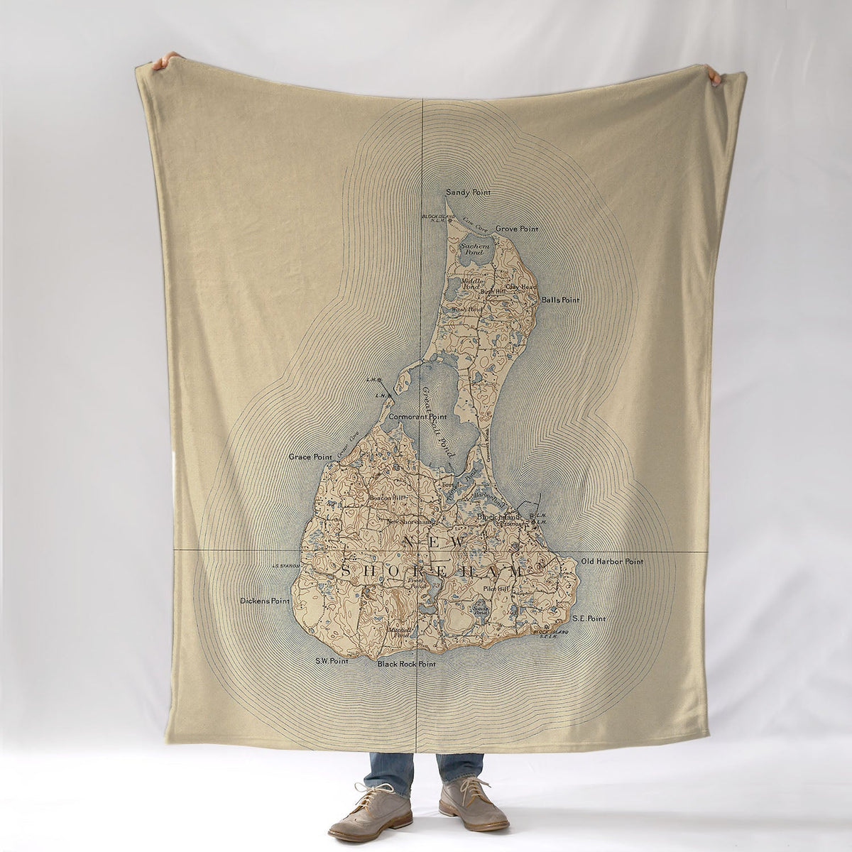 Block Island, RI - Antique Map Blanket - Maritime Tribes USABlanket