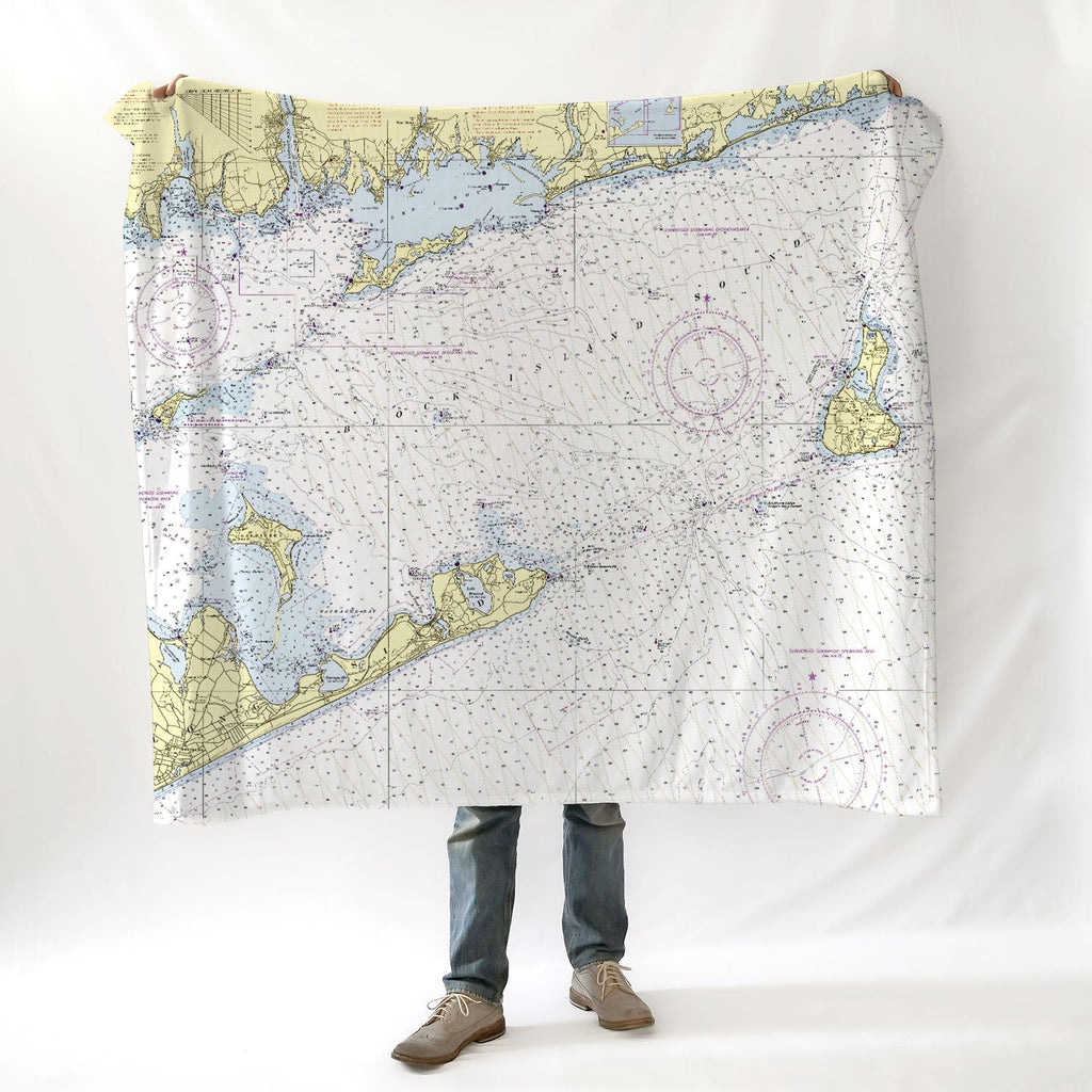 Block Island Sound, CT Nautical Chart Blanket - Maritime Tribes USABlanket