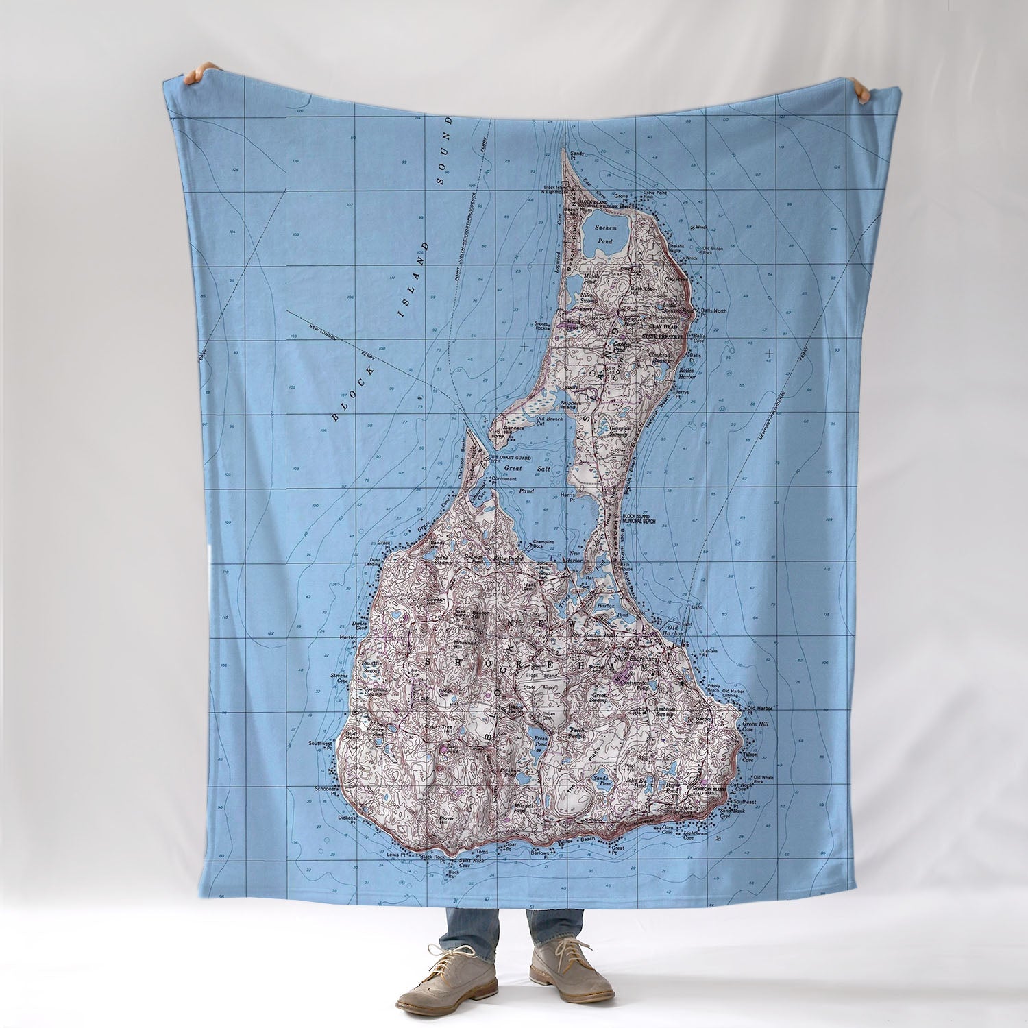 Block Island Vintage Topo Map Blanket - Maritime Tribes USABlanket