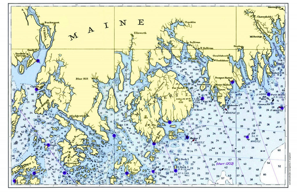 Blue Hill to Winter Harbor, Maine Chart Placemat - Maritime Tribes USALaminated Placemat
