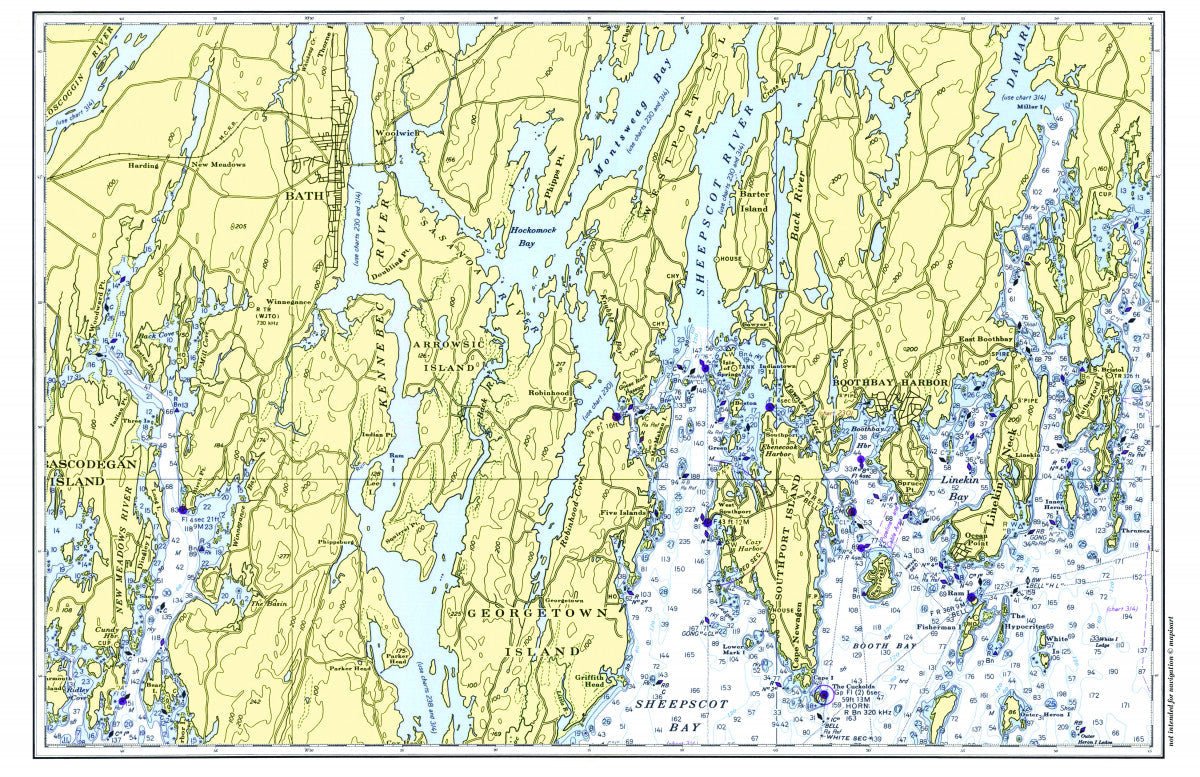Boothbay to Bath, Maine Nautical Chart Placemat - Maritime Tribes USALaminated Placemat