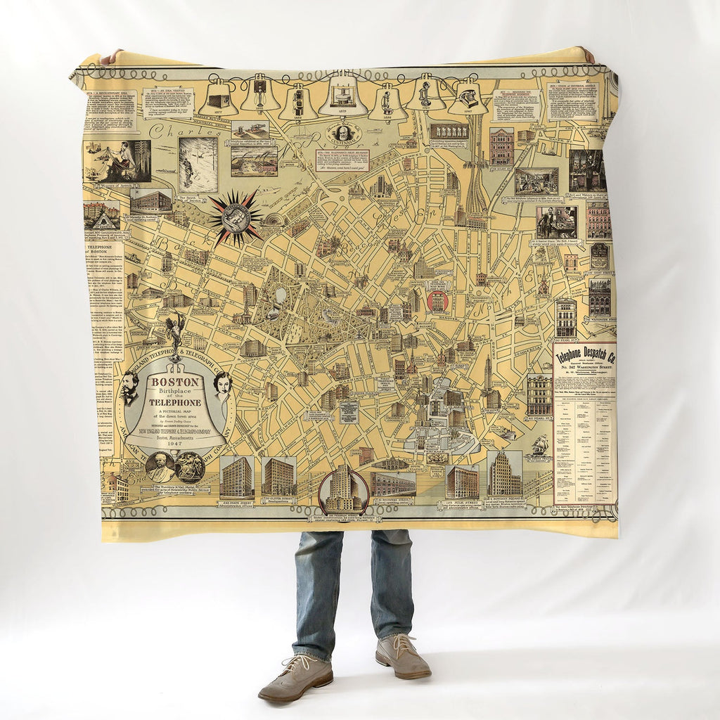 Boston, MA Telephone Birthplace Pictorial Map c. 1947 Blanket - Maritime Tribes USABlanket
