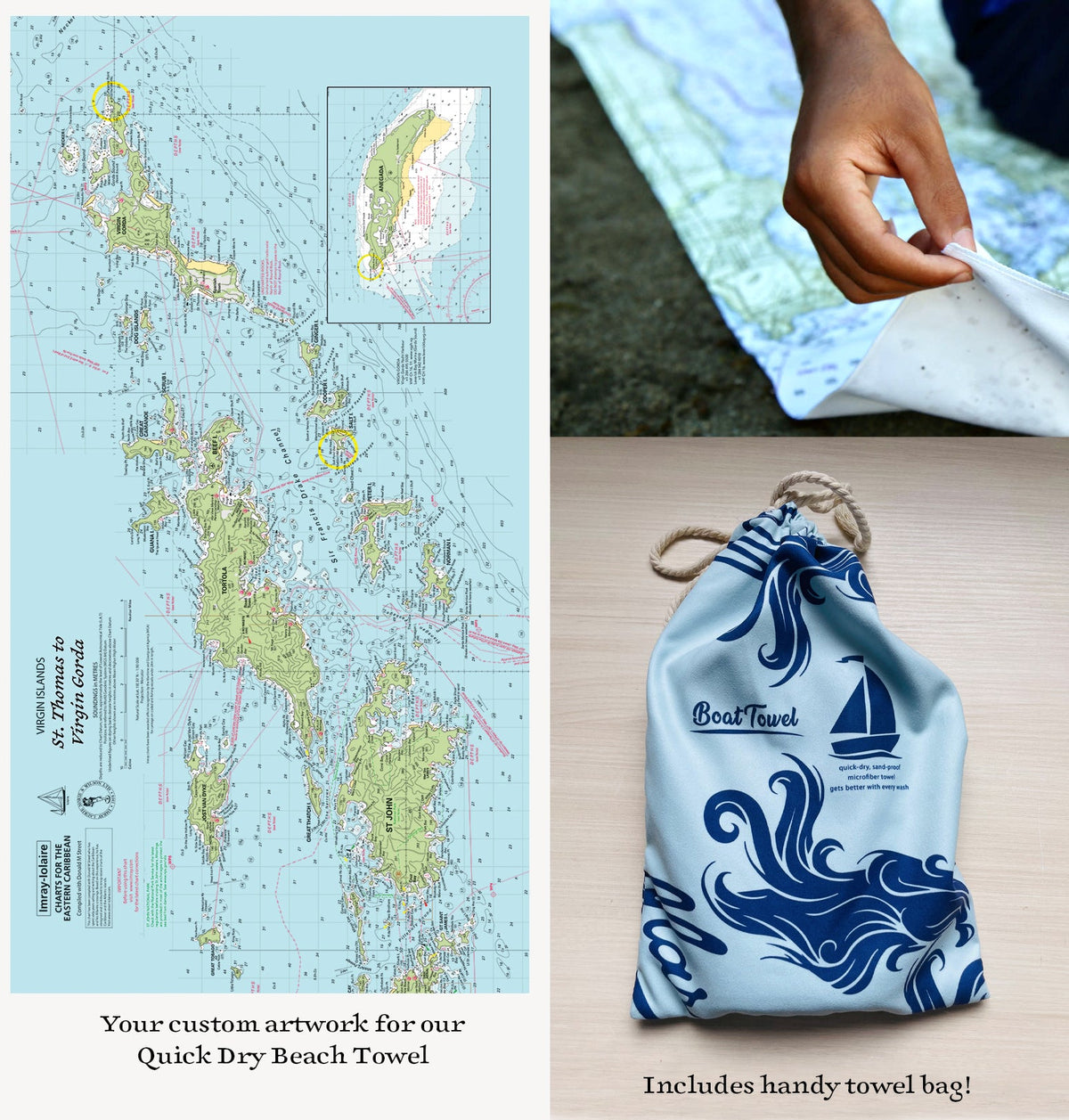 British Virgin Islands Imray Chart Sport Towel - Maritime Tribes USA