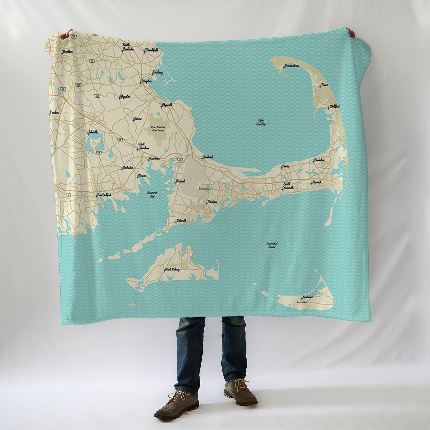 Cape Cod and the Islands MA Modern Wave Map Blanket - Maritime Tribes USABlanket