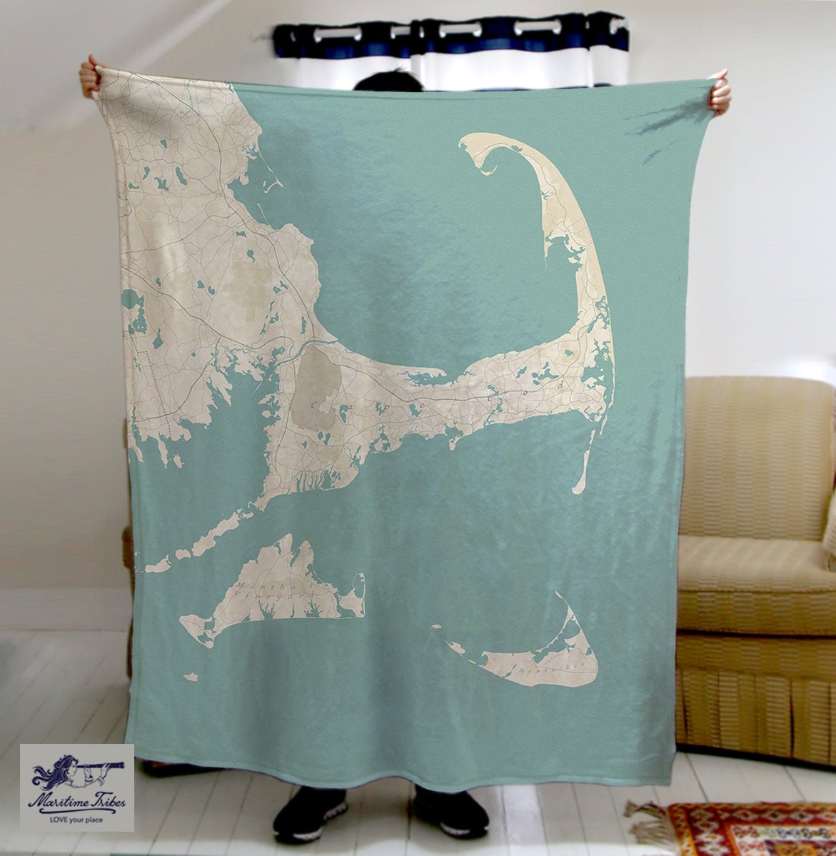 Cape Cod and the Islands MA Seaglass Map Blanket - Maritime Tribes USABlanket