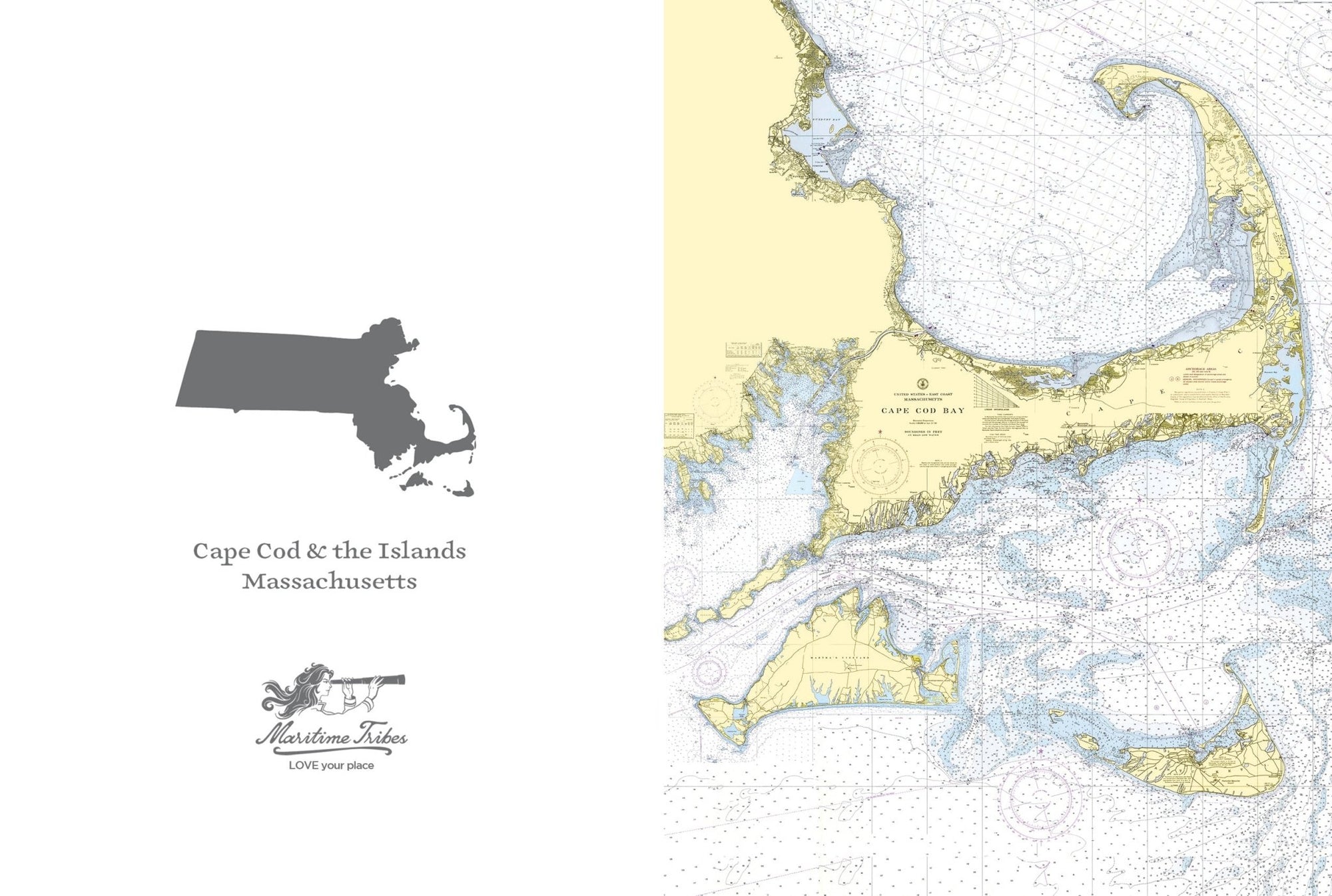Cape Cod & The Islands, MA Chart Notecard, Pack of 24 Notecards - Maritime Tribes USANotecard