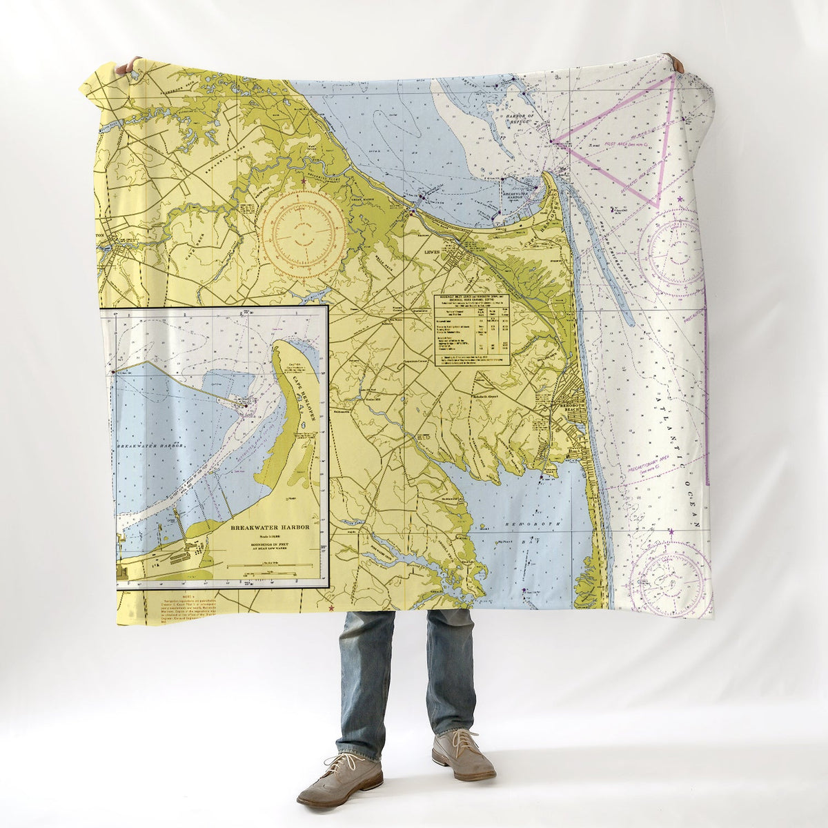 Cape Henlopen to Indian River Inlet Vintage Nautical Chart Blanket - Maritime Tribes USABlanket