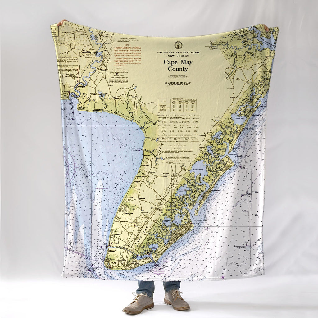 Cape May, NJ Nautical Map Blanket - Maritime Tribes USABlanket