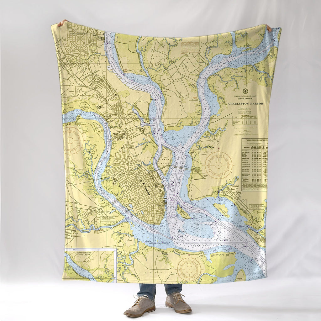 Charleston, SC Nautical Chart Blanket - Maritime Tribes USABlanket