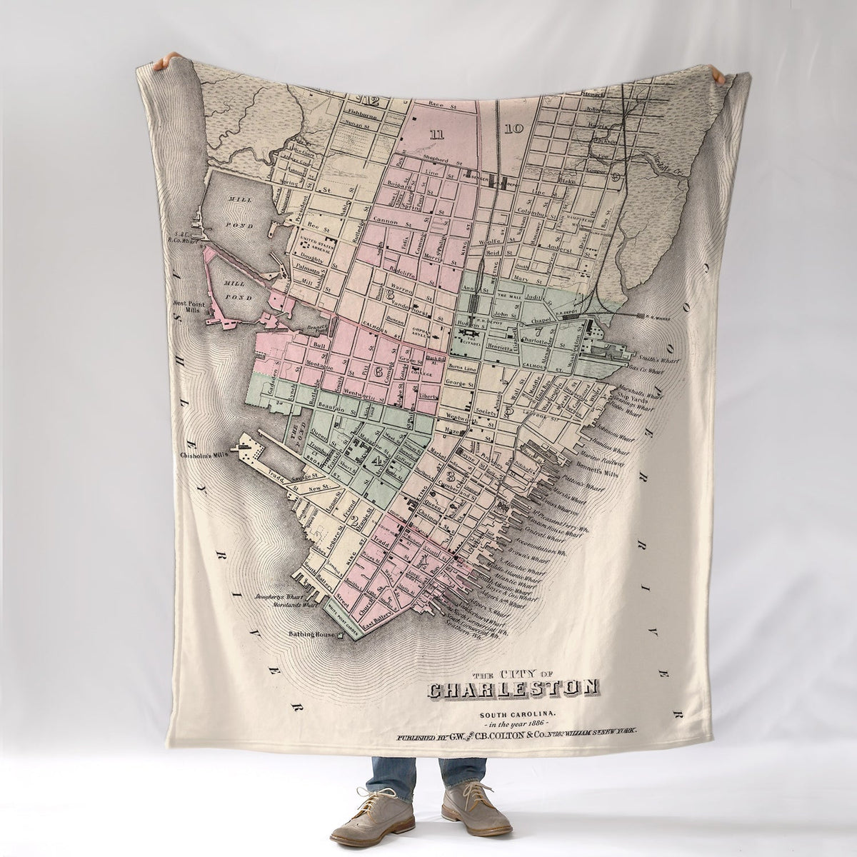 Charleston, SC Vintage 1886 Map Blanket - Maritime Tribes USABlanket