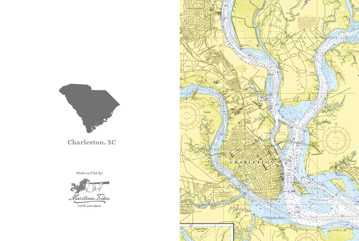 Charleston, South Carolina, Nautical Chart Notecard, Pack of 24 Notecards - Maritime Tribes USANotecard