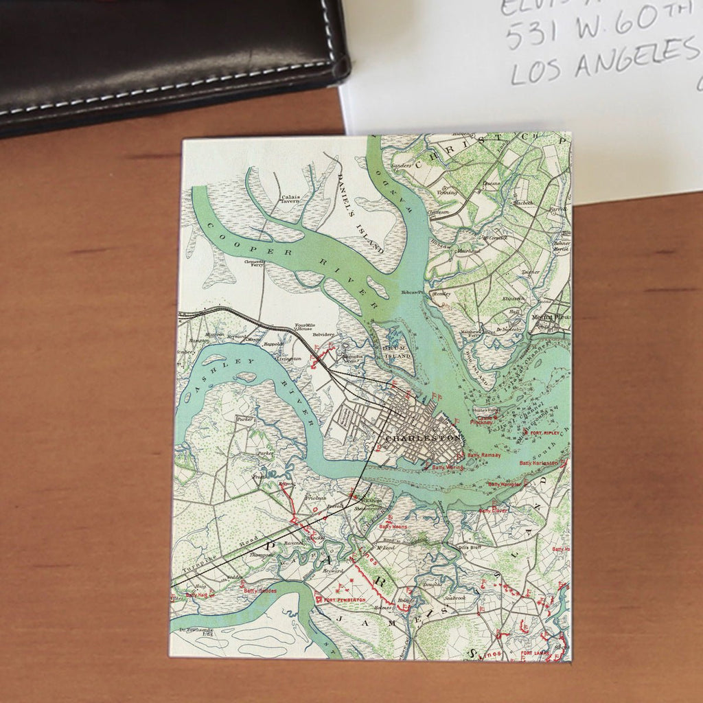 Charleston, South Carolina, Vintage Map Notecard, Pack of 24 Notecards - Maritime Tribes USANotecard