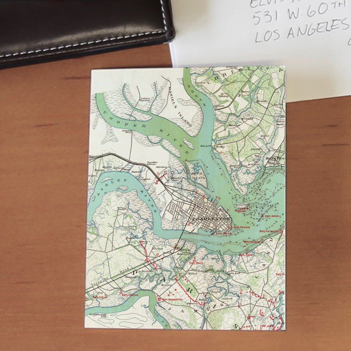 Charleston, South Carolina, Vintage Map Notecard, Pack of 24 Notecards - Maritime Tribes USANotecard
