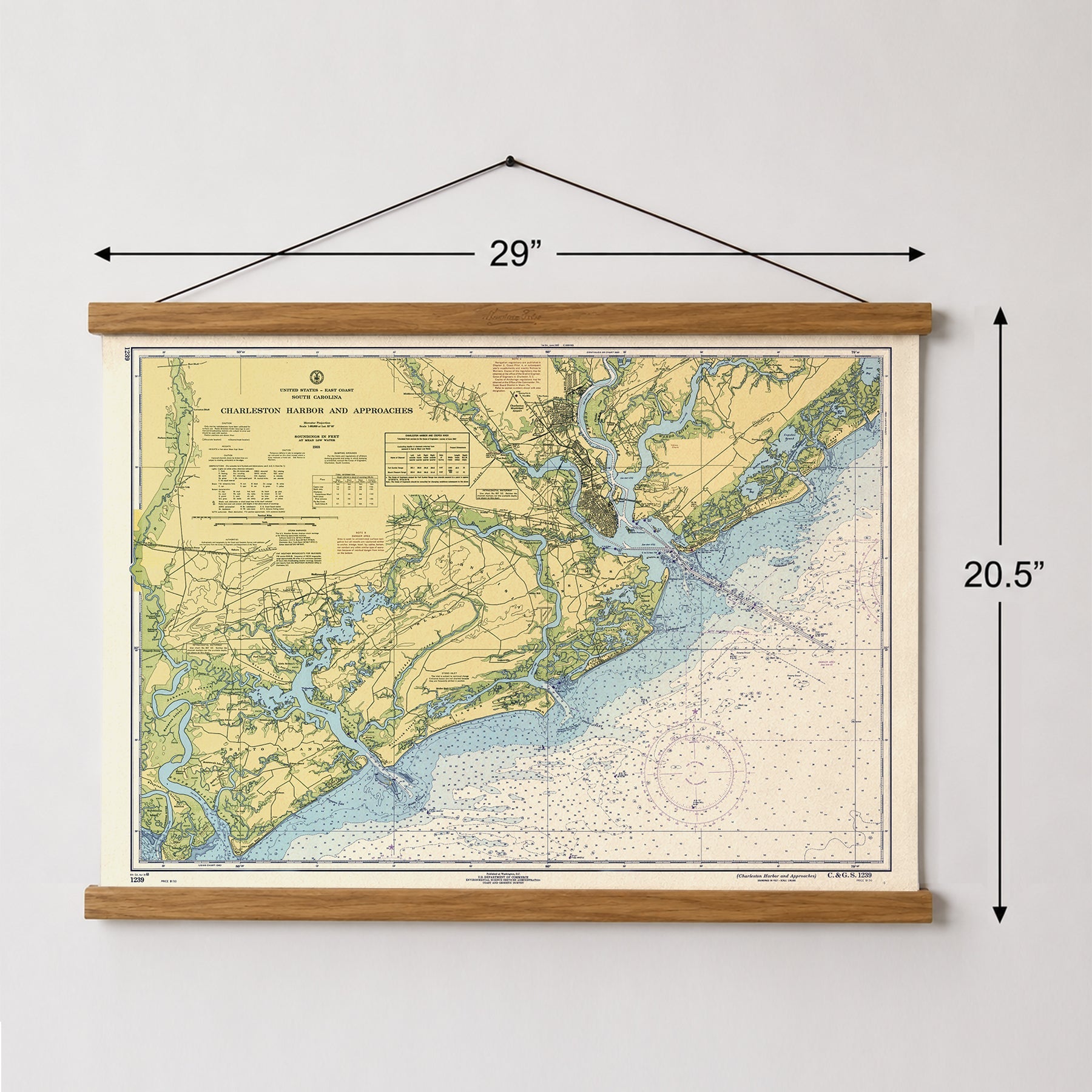 Charleston to Edisto, South Carolina Nautical Chart Canvas Wall Scroll - Maritime Tribes USAScroll