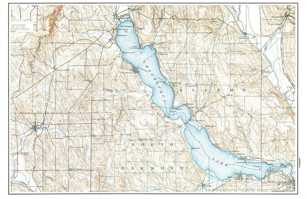 Chautauqua Lake, New York Topographical Map Placemat - Maritime Tribes USALaminated Placemat