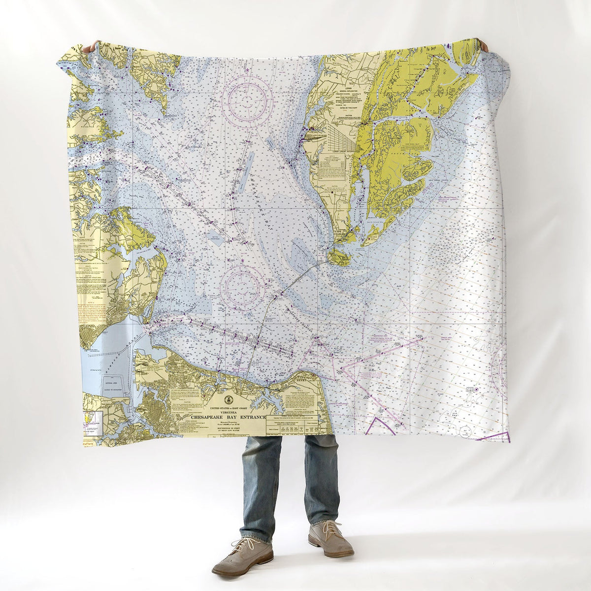 Chesapeake Bay Entrance VA Nautical Chart Blanket - Maritime Tribes USABlanket