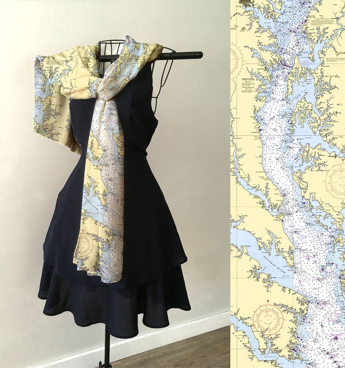 Chesapeake Bay Nautical Chart Scarf - Maritime Tribes USAScarf