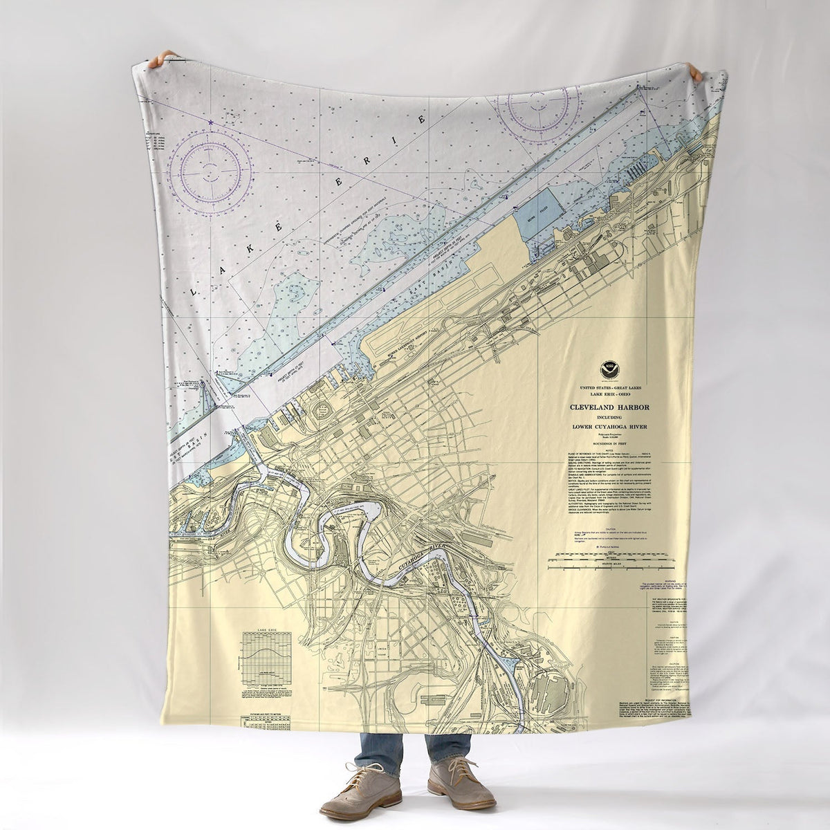 Cleveland Harbor Nautical Chart 1975 Blanket - Maritime Tribes USABlanket
