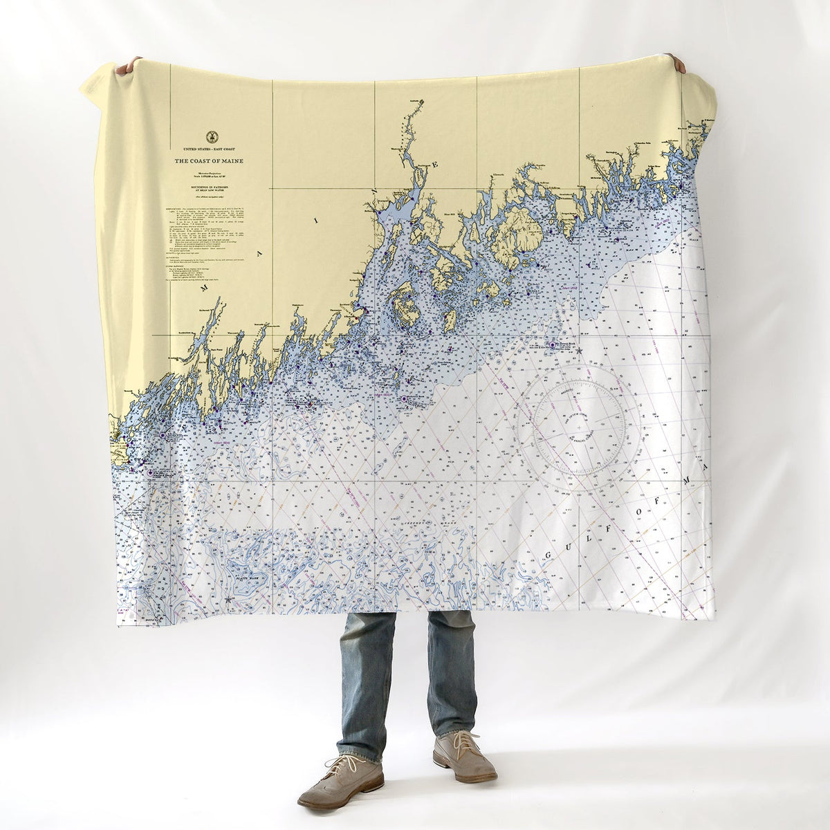 Coast of Maine, Nautical Chart Blanket - Maritime Tribes USABlanket