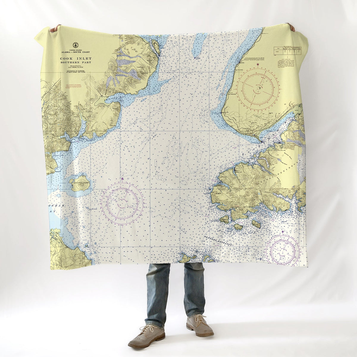 Cook Inlet, Kachemak Bay, AK VIntage Nautical Chart Blanket - Maritime Tribes USABlanket