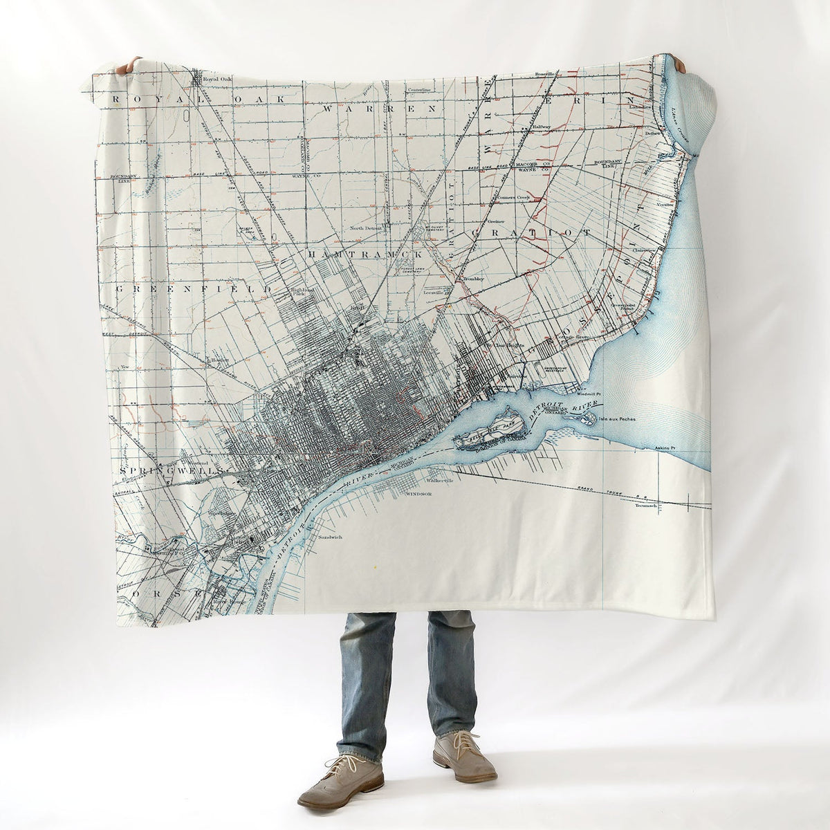 Detroit River, MI Antique Map Blanket - Maritime Tribes USABlanket